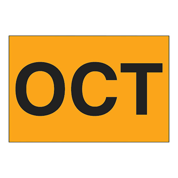 A rectangular orange label with "Oct" in black.