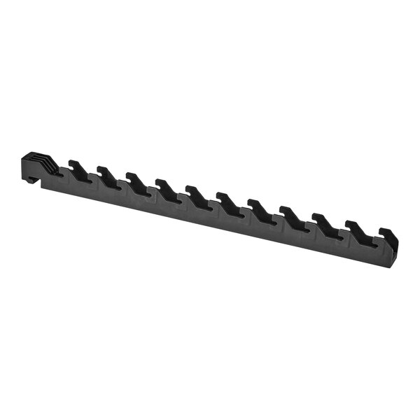 A black plastic Cambro vertical wall upright with six hooks.