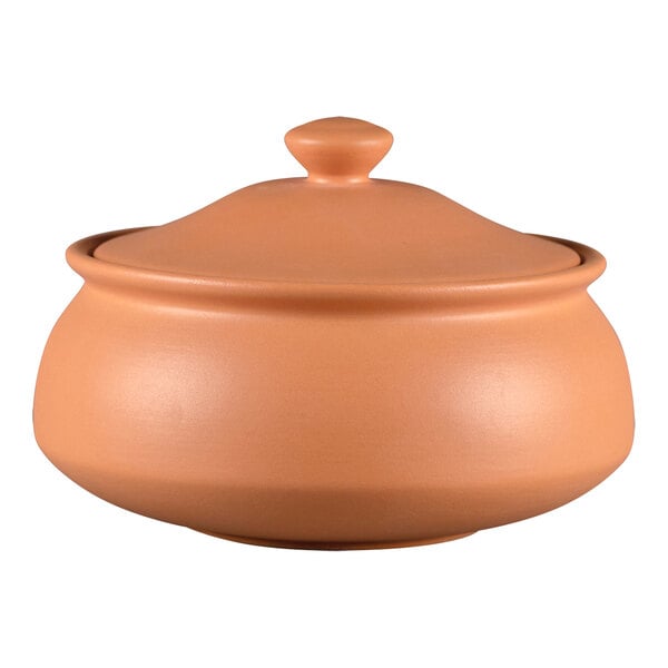 A RAK Porcelain Terra Cotta handi bowl with lid.