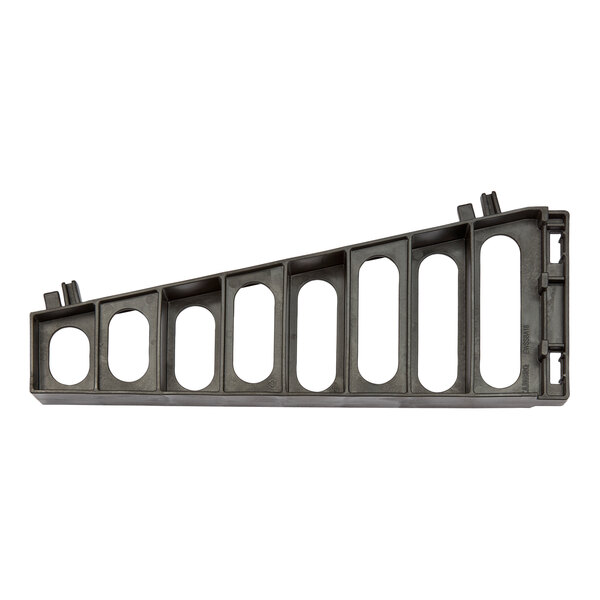 A black rectangular metal shelf bracket with oval holes.