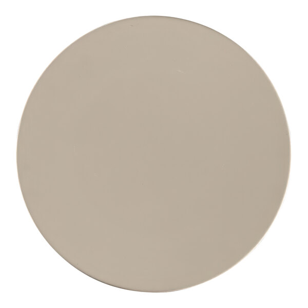 A gray RAK Porcelain round flat plate with a white border.