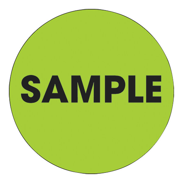 A green circular label with black text that says "Sample" on it.