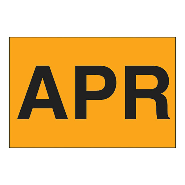 A yellow rectangular sign with black letters that say "April" in black.