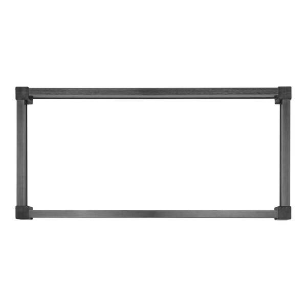 A silver rectangular frame with black corners.