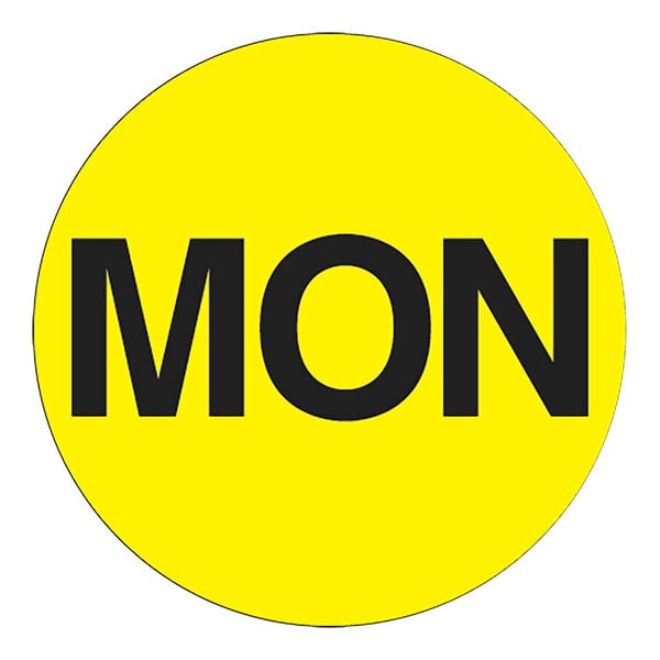 A white label with a yellow circle and the word "Mon" in black.