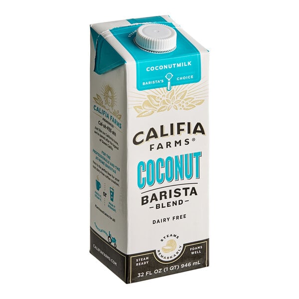 A white carton of Califia Farms Barista Blend Coconut Milk with a cap.