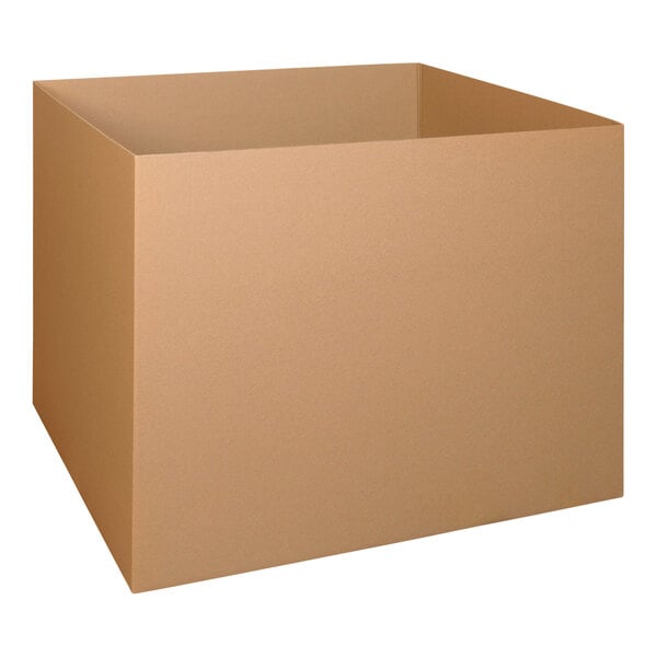 A brown Lavex triple-walled cardboard shipping box with the lid open.