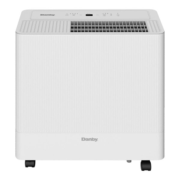 A white Danby dehumidifier with buttons on top.