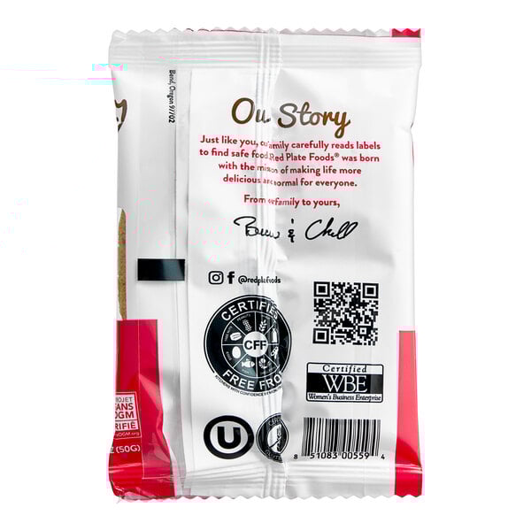A white package with Red Plate Foods logo and black and red text.