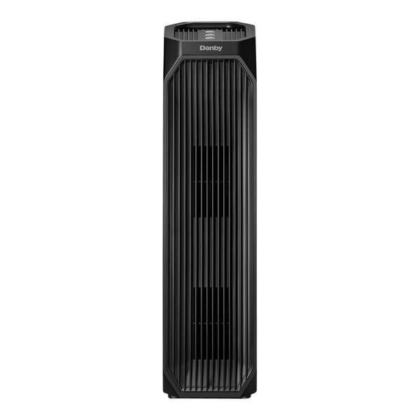 A black Danby tower air purifier with a vent.
