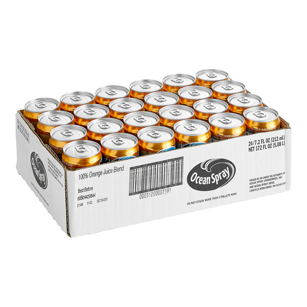 A white box of Ocean Spray Orange Juice Blend cans.