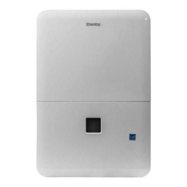 A white rectangular Danby dehumidifier with a square button.