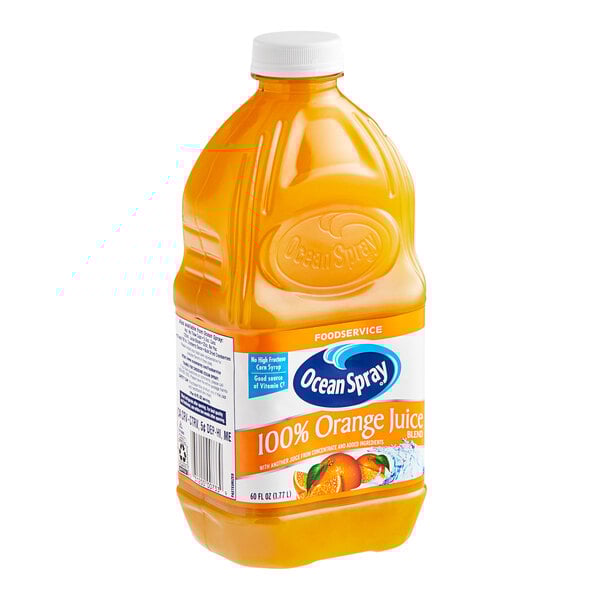 A plastic jug of Ocean Spray Orange Juice.