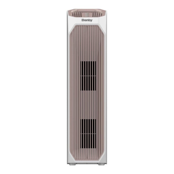 A white Danby air purifier with brown accents and vents.