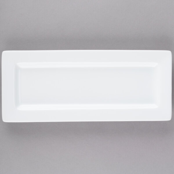 A white rectangular Libbey porcelain plate.