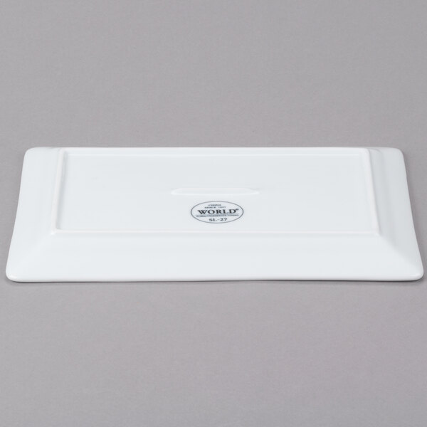A white rectangular Libbey porcelain plate.