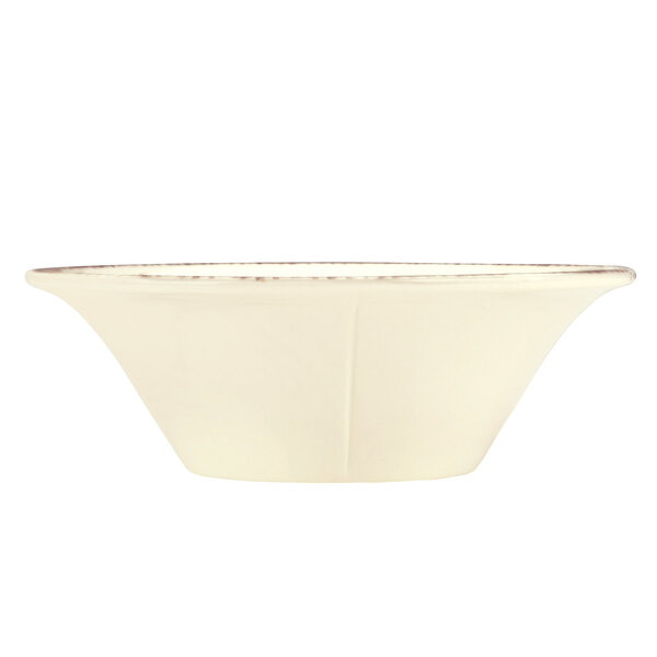 A white Libbey soup bowl with a white border.