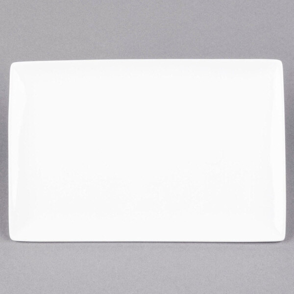 A white rectangular plate on a white background.