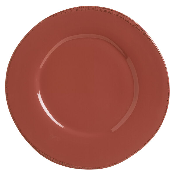 A Libbey Farmhouse red porcelain plate with a wide rim.