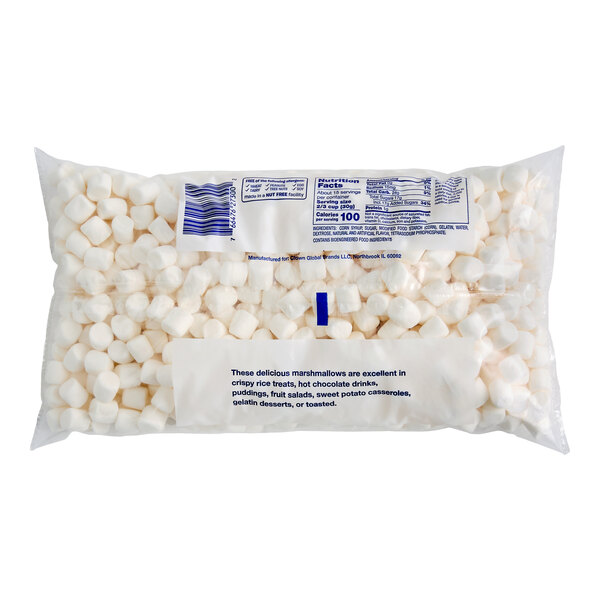 A 1-pound bag of Clown brand mini white marshmallows.