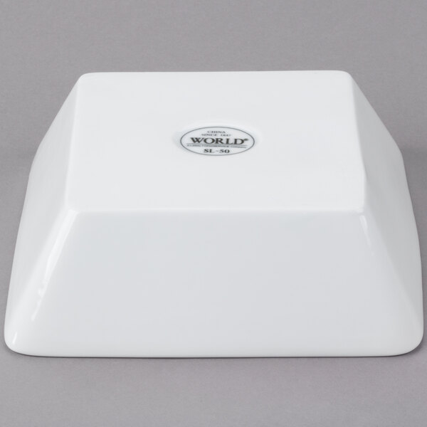 A white square Libbey porcelain bowl.