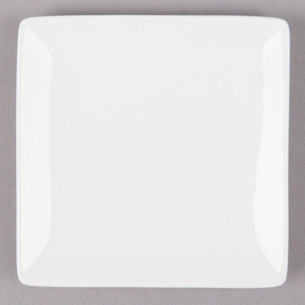 A white square Libbey coupe porcelain plate.