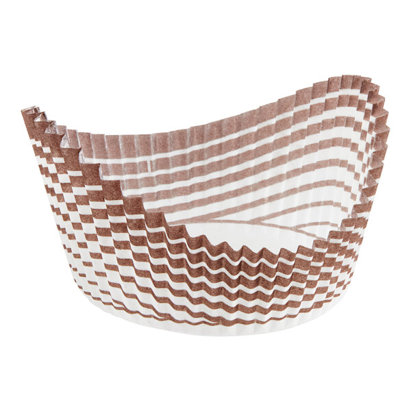 A brown and white striped Novacart baking cup.