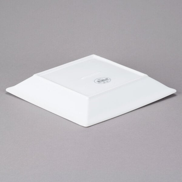 A white square Libbey porcelain pasta bowl.