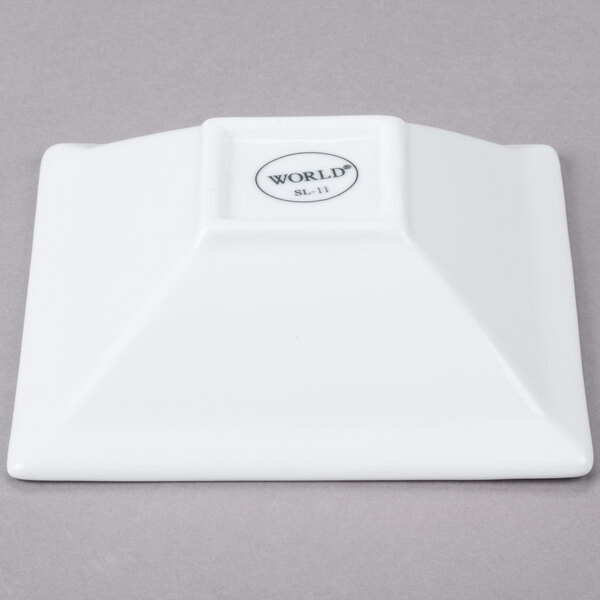 A white square Libbey porcelain bowl.