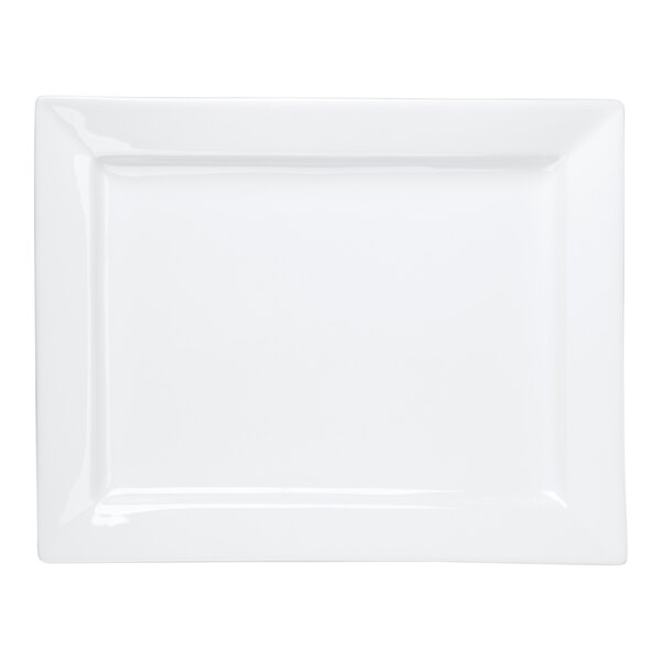 Libbey Slate 14" x 11" Ultra Bright White Wide Rim Rectangular Porcelain Plate - Sample