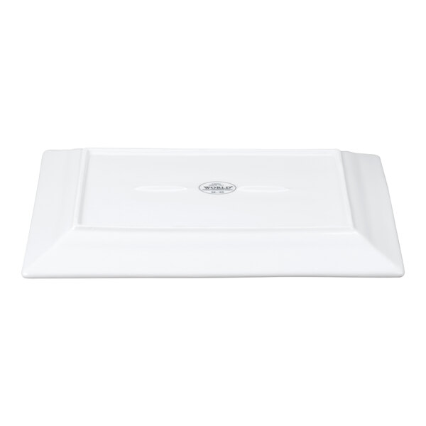 Libbey Slate 14" x 11" Ultra Bright White Wide Rim Rectangular Porcelain Plate - Sample