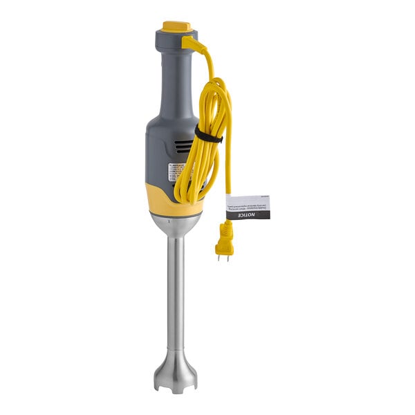 A yellow cord attached to a Hamilton Beach commercial hand blender.