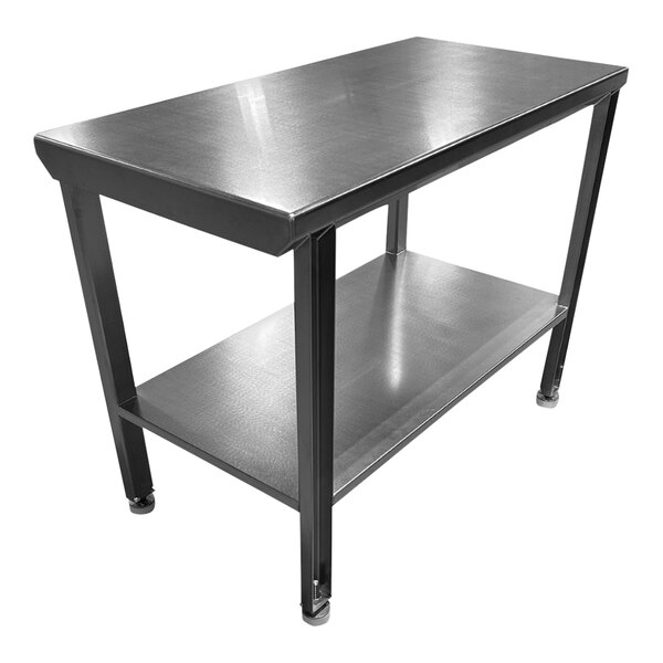 A SSL Industries stainless steel work table with undershelf.