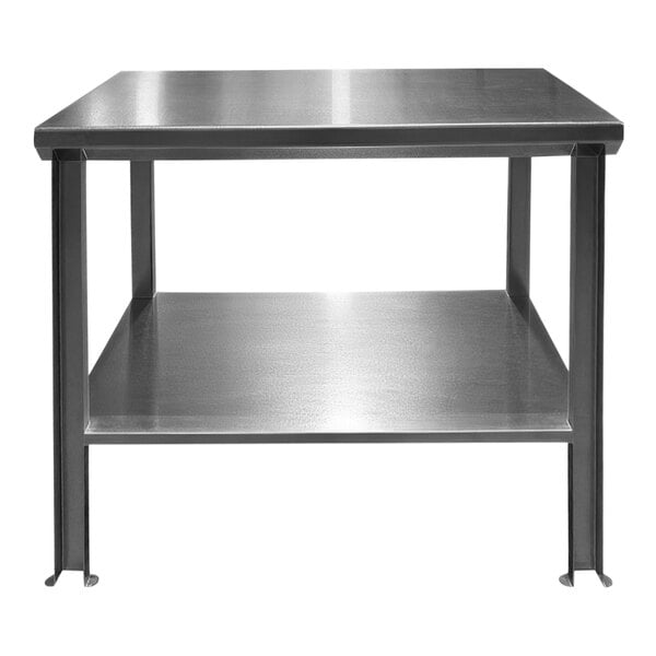 A SSL Industries stainless steel work table with undershelf.