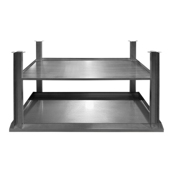 A metal stainless steel table with an undershelf.