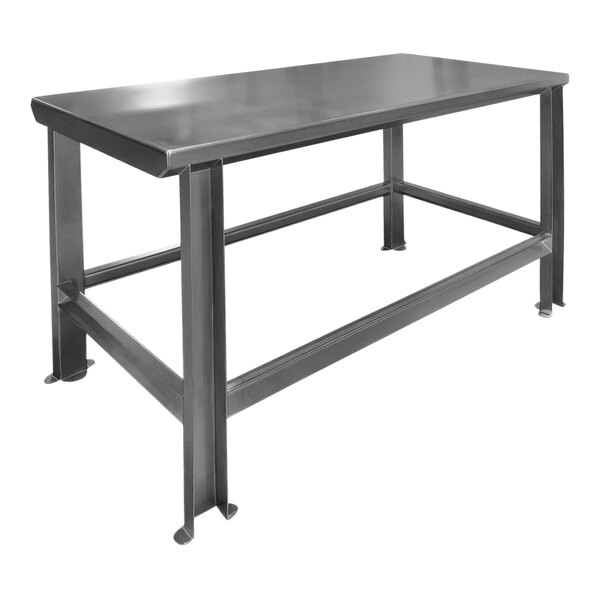 A SSL Industries stainless steel work table with paw print legs.