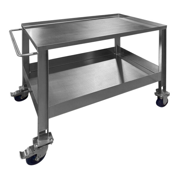 A SSL Industries stainless steel cart with wheels.