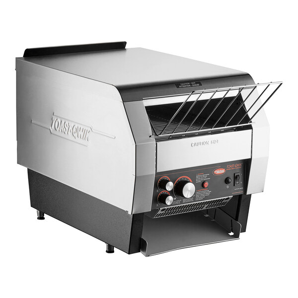A large rectangular Hatco conveyor toaster with a square metal opening.