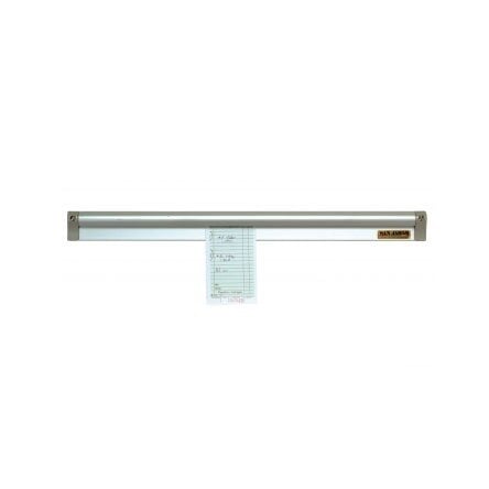 A San Jamar aluminum wall mounted ticket holder with a piece of paper on it.
