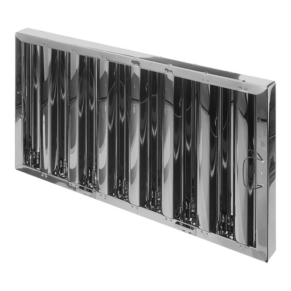 A stainless steel rectangular AllPoints hood filter with metal strips on the bottom.