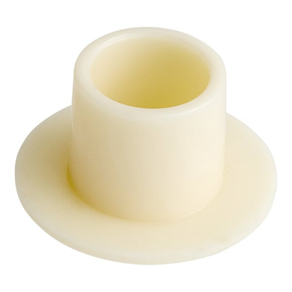 A white plastic oil cap with a round top.