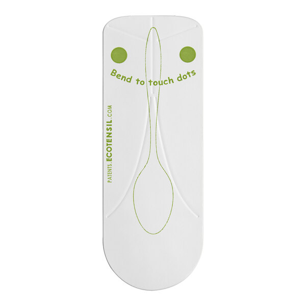 A white box of EcoTensil compostable paper tasting spoons with a green and white label.