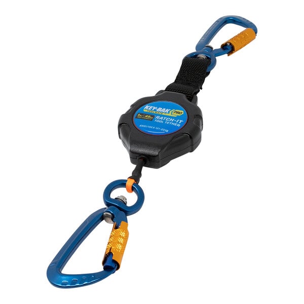 The KEY-BAK Pro ToolMate Ratch-It Tool Tether with a blue and orange carabiner.