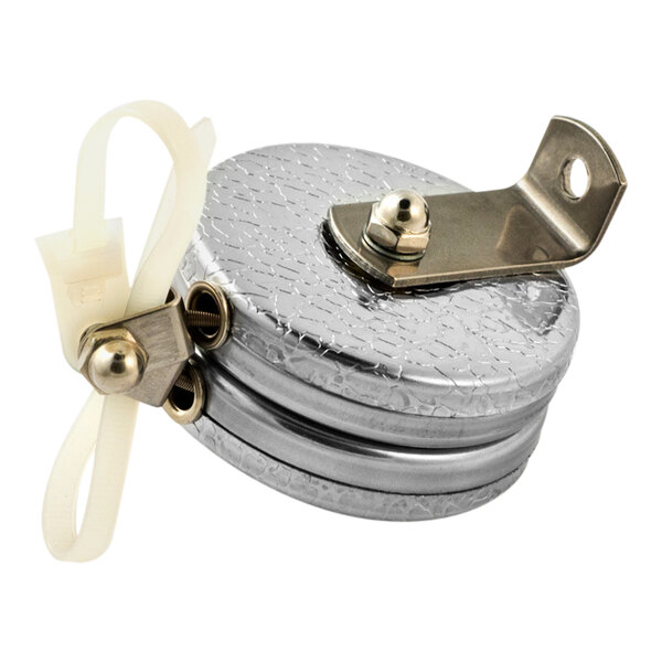 A close up of a chrome-plated steel KEY-BAK equipment tether.