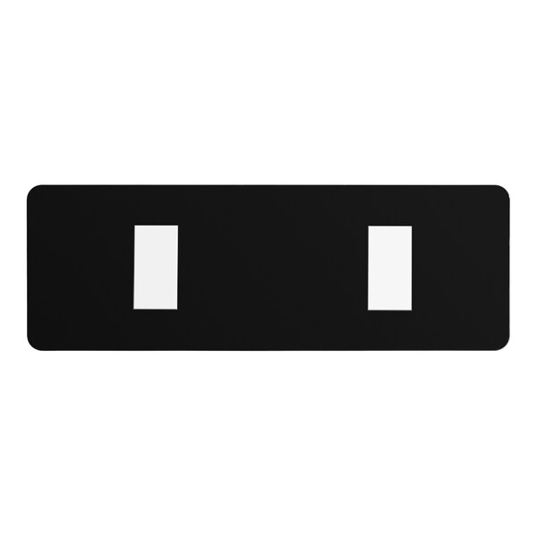 A black rectangular sign with white rectangles.