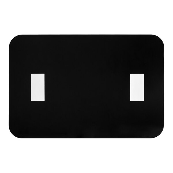 A white rectangular object with a black border and white squares reading "Food Allergy Notice" in black.