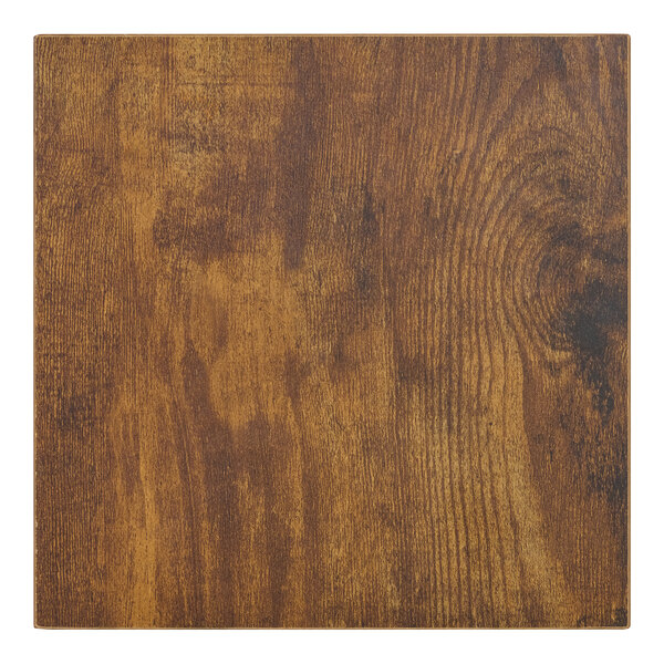 BFM Seating Relic 8" x 8" Vintage Walnut Square 1" Thick Melamine Table Top with Matching Edge - Sample