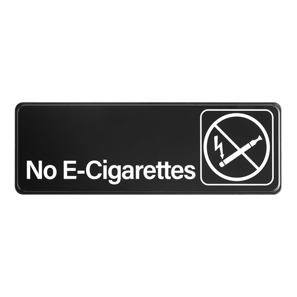A black Lavex sign with white text reading "No E-Cigarettes" 
