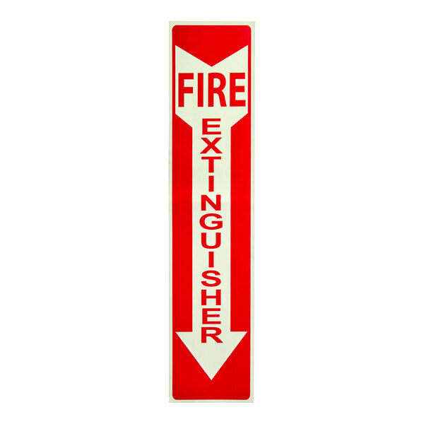 A red and white rectangular sign that says "Fire Extinguisher" with a white background and black lines.