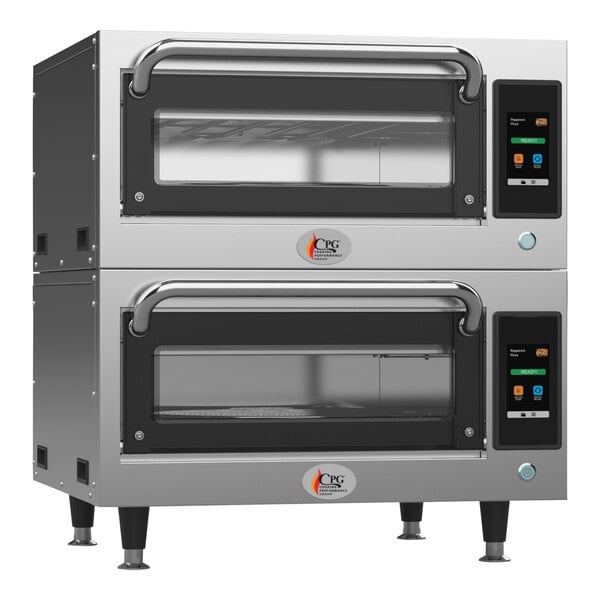 A large stainless steel Cooking Performance Group double oven with glass doors.